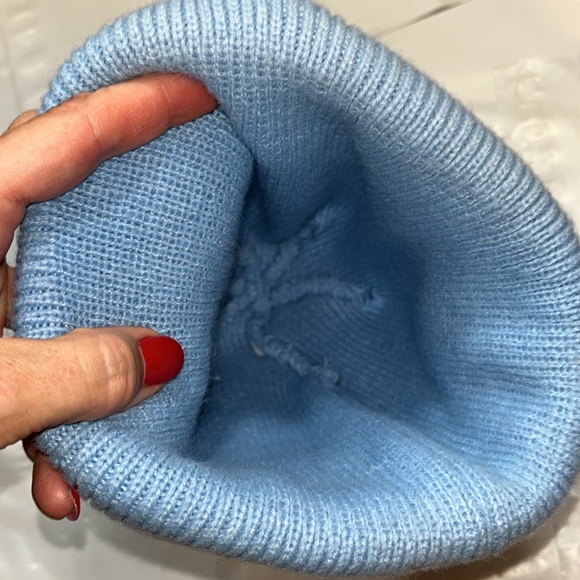 BABY BLUE KNIT Adidas Beanie HAT white TREEFOIL logo fold up knit HAT unisex OS - Picture 6 of 9